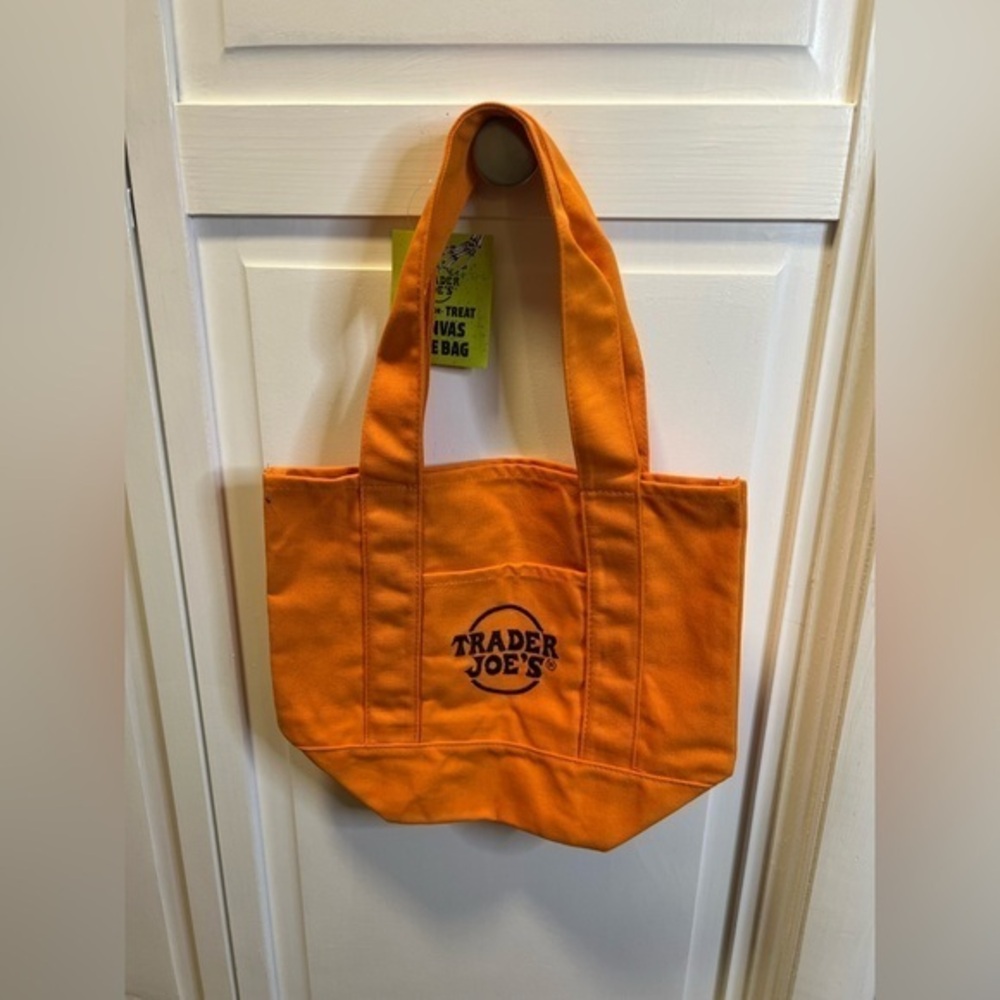 NWT Trader Joe’s Small Canvas Tote Bag Color Orange And Black